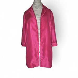 Chico's Hot Pink Polyester Shantung Open Front Long Jacket Size 2 Women's Large